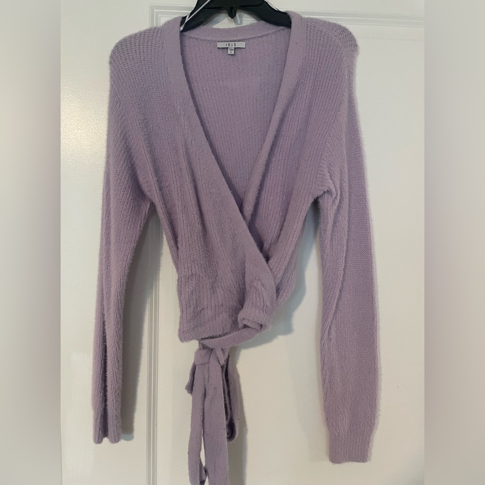Purple Cardigan with Wrap Style and V-Neckline